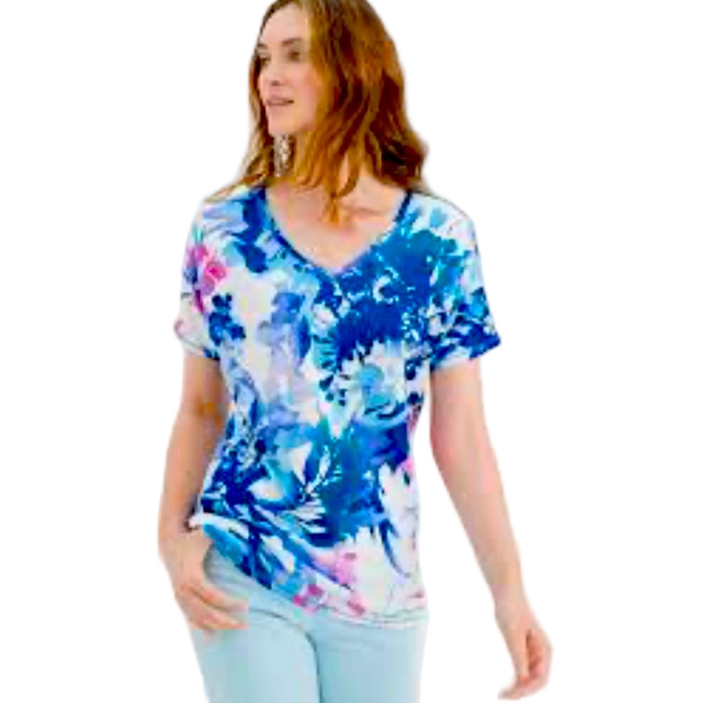 Chico’s Floral Print Top - Blue and Pink size 3 GUC.